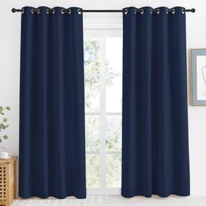 NICETOWN Blackout Curtain Panel, Navy Blue, 55 inches Wide by 86 inches Long, 1 PC, Light Blocking Room Darkening Drape/Drapery for Nursery Room, Ring Top