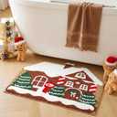 WILLBOND 2 Pcs Christmas House Gingerbread Bath Mat 23.6 x 15.8 Inch Christmas Bathroom Rug Washable Non Slip Holiday Mat for Bathtub Rug Xmas Bath Decor