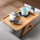 Couch Arm Tray with 360Phone,Bamboo Folding Sofa Tray,Sofa Armrest Trays Clip-On Couch Desk for Drinks,Snacks,Phone,Remote ControlNatural