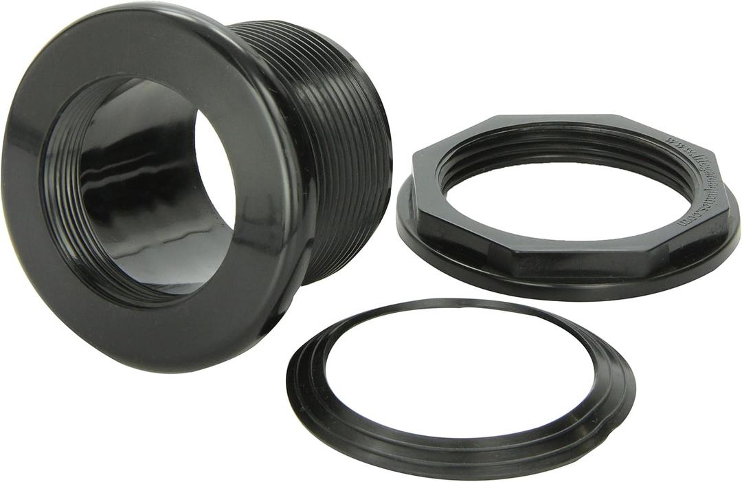 LIFEGARD Aquatics Standard Threaded Bulkhead Kit for Fish Aquariums – High-Impact Resistant PVC – Includes Bulkhead Fitting, Gasket, Lock Nut – Jet Black – 2 Inch