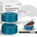 Nessus Reusable Vertuo Capsule Kit, [ALSeal EZ FIT] for Refillable Pods with 100 Pcs Aluminum Foil Seal Lids, Holder, Brush, for Refilling Vertuo Pods Reusable Vertuoline Pod(Blue)