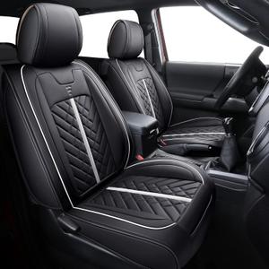 Tomatoman Toyota Tacoma Seat Covers Compatible with 2005-2022 2023 2024 2025 Truck Access Crew Double Cab TRD Offroad SR5 V6 Car Cushions(Full Set/Black-White)