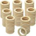 80 Pieces 2.9 Inch Unfinished Wooden Rings for Crafts Natural Solid Wood Circle for Macrame Handmade Project (Inner 1.9 inch)