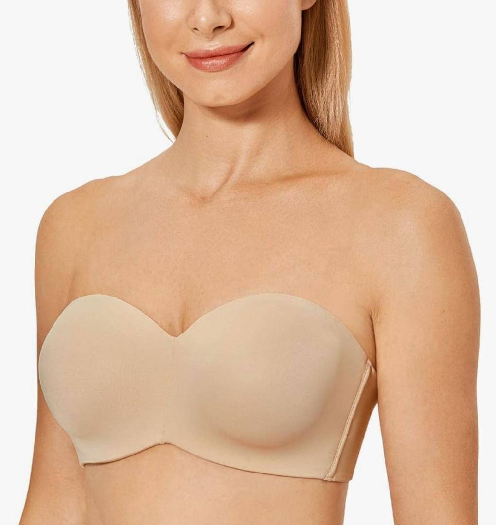 DELIMIRA Women's Strapless Bra Unlined Underwire Minimizer Plus Size Support, 36C