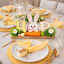 Easter Table Decorations, Wooden Bunny Tabletop Decor with HOP Sign, Rustic Farmhouse Table Centerpiece, Spring Decorations for Home, Easter Bunny Home Decor for Tiered Tray, Mantel, Shelf, Entryway & office