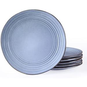 famiware Dinner Plates, 10.25 Inch Plate Set for 6, Reactive Glaze Speckled Hand-made Ceramic Plates, Microwave & Dishwasher Safe, Scratch Resistant, Twilight Series, Blue