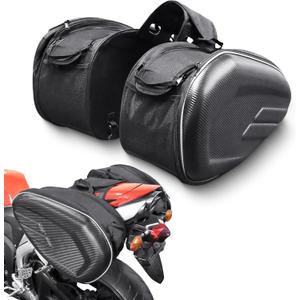MZS Motorcycle Saddle Bags, 47L Extendable Large Capacity Saddlebags Helmet Bag Travel Luggage Storage with Waterproof Rain Cover - Motorbike Side Bag Accessories