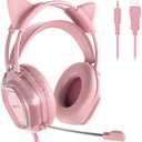Wantek Cute Cat-Ear Gaming Headset - 50mm Drivers, Noise-Cancelling Mic, 3.5mm Wired Stylish & Lightweight Design (Pink)