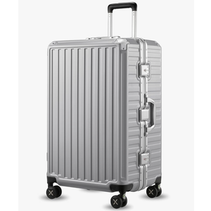 LUGGEX Aluminum Frame Luggage with Spinner Wheels, Zipperless Polycarbonate Hard Shell Suitcase, Checked Large 28 Inch, Silver Grey