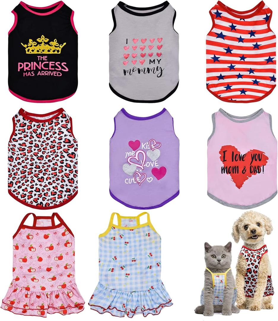 8 Pcs Pet Shirts for Small Dogs Cats,Soft and Breathable Dog Printed Clothes with Cute Patten,Dog Sweatshirt Outfit for Chihuahuas Papillons Pomeranian (for Cute Girl, Medium)