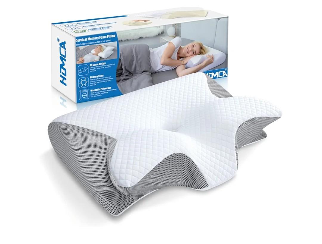HOMCA Memory Foam Cervical Pillow, 2 in 1 Ergonomic Contour Orthopedic Pillow for Neck Pain, Contoured Support Pillows for Side Back Stomach Sleepers, Grey