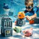 Underwater Dive Rescue Toys, 4PCS Pool Diving Toys with Storage Fish Box & Colorful Animal Sinkies, Fun Underwater Search Game for Swimming Training, Summer Pool Outdoor Beach Party
