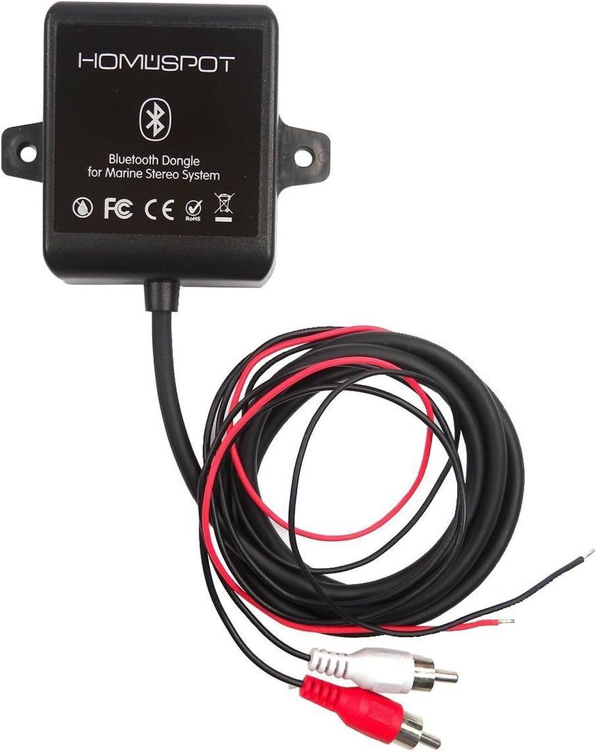 Bluetooth Marine Receiver Adapter Waterproof by HomeSpot Stereo Head Units for Marine Yacht, Boats, Vehicles, Cars, Motorcycles, ATV, Bath (Built-in with Ground Noise Isolator)