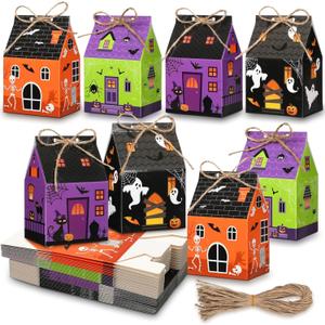 Zhanmai 48 Pcs Halloween Candy Treat Boxes Castle House Mini Halloween Party Favor Box Small Paperboard Gift Container for Holiday Party Treat Cookie Goodie Snack Gift Packaging