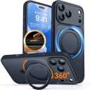 CANSHN 360 Spin Magnetic Stand for iPhone 17 Pro Case with Camera Control [Full Camera Protection] [Compatible with Magsafe] Translucent Matte Shockproof Protective Phone Cover 6.3" - Black
