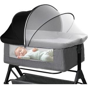 Bassinet Mosquito Net Cover - Half-Blackout Mosquito Net for Baby Crib & Bedside Sleeper, Breathable Crib net with 2-Way Zipper, Sun-Blocking Baby Mosquito Net Cover (Black-Small)