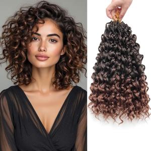 Gogo Curl Crochet Hair 10 Inch, Pre Looped Boho Curly Crochet Hair for Black Women, Water Wave Synthetic Braiding Hair, Lightweight, Natural Look, Easy Install (8 Packs,1B/30)