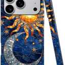Case for iPhone 17 Pro,Fits Glossy Case Design for Girl Women,Celestial Stained Glass Sun Moon Star Blue