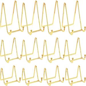 Kenning 12 Pieces Gold Plate Holder Easel Display Stand Metal Book Display Stand Tabletop Picture Frame Holder Photo Square Iron Easel Decorative for Kitchen Office Room Tabletop(3 Sizes)