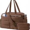 BAGSMART Gym Bag for Women, Lightweight Puffer Duffle Bag 2-PC Travel Bag, 31L Weekender Overnight Bag Quilted Carry On Tote Bag, Diaper Hospital Dance bag for Travel, Gym, Water Resistant (Coffee Brown)