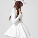 Tennis Dress for Women Long Sleeve Athletic Dress with Built in Shorts Golf Dress Workout Dresses with Pockets (White, M)