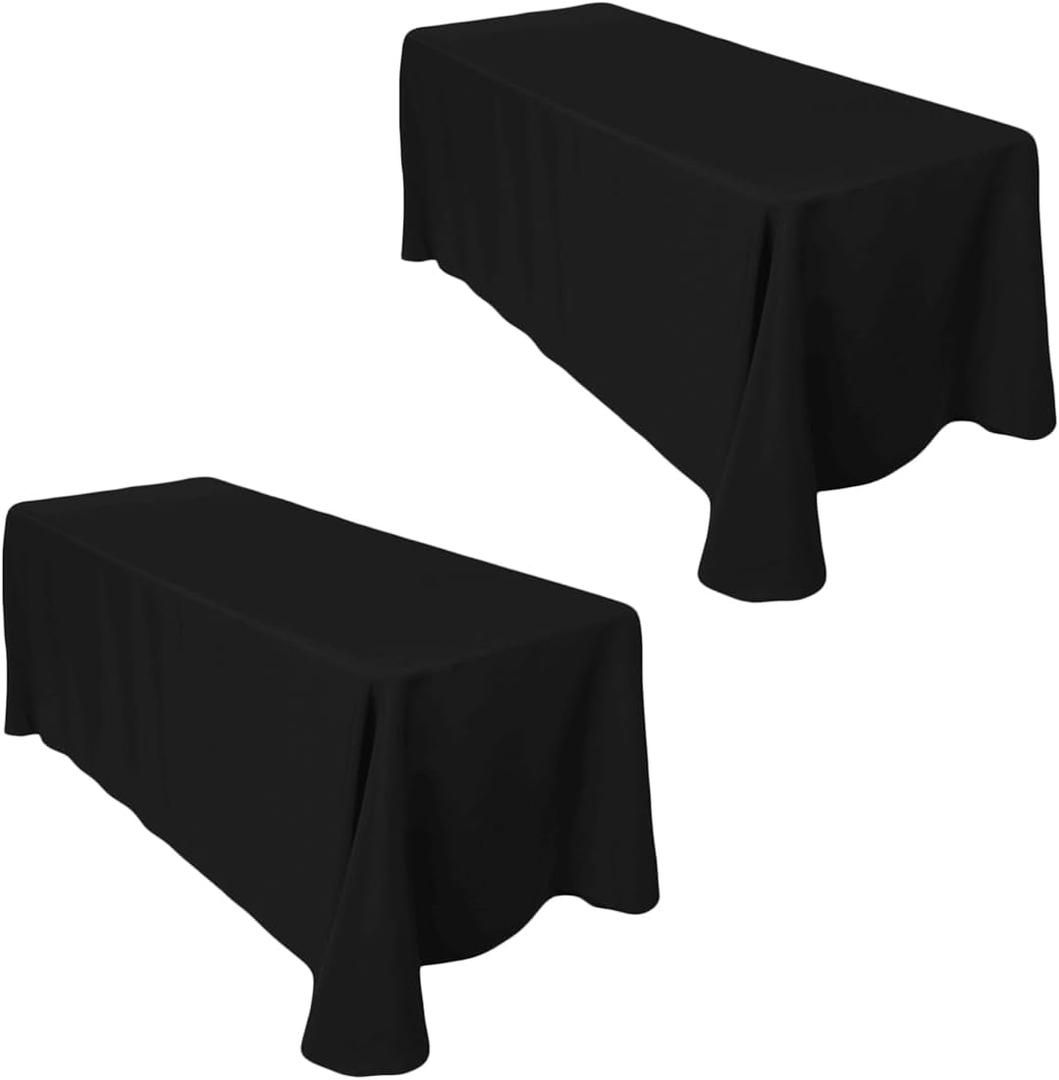 2-Pack Black Rectangular Tablecloths 90 in x 156 in with Rounded Corners - Ideal for 8 ft Tables with Floor-Length Drop - Polyester Fabric Cloth Table Covers for Wedding, Party