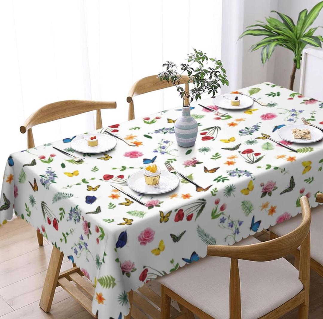 Oil-Resistant Tablecloth - Waterproof Washable Floral Design, 102x60 Inch Rectangular Table Cover for Kitchen Dining, Outdoor Picnic, Party, Home Decor