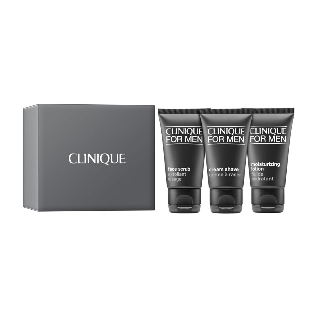 Clinique For Men Shave Set | Face Scrub, 1 Fl Oz | Cream Shave, 1 Fl Oz | Moisturizing Lotion, 1 Fl Oz | Exfoliating + Moisturizing
