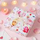 Homeral Pink Bear Baby Wrapping Paper - Mini Roll - 17 Inch x 33 Feet - Rabbit, Hot Air Balloon & Polka Dot Reversible Gift Wrap for Baby Shower, Valentine's Day, Wedding, Anniversary, Birthday, 17 in x 32.8 ft