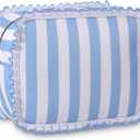 Stripe Ruffle Makeup Bag,Large Travel Cute Cosmetic Bag for Women Girls,Toiletry Bag Make up Organizer 10.8 x 4.5 x 8 inch (Blue Stripe)
