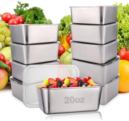 Palksky Food Storage Containers, Stainless Steel Food Containers with Lids, Reusable, Stackable, Dishwsher/Freezer Safe, 20 Oz, 10 PCS