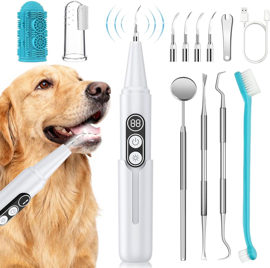 Dog Plaque Remover for Teeth, Pet Ultrasonic Cleaner with LED Light & Stand, 5 Modes, Pet Teeth Cleaning kit, Suitable for Dogs and Cats
