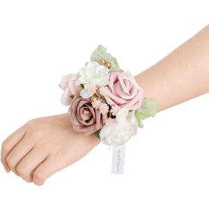 Ling's Moment 2pcs Prom Wrist Corsage Artificial Flowers, Girl/Mother Corsages Wristlet Dcor for Homecoming/Wedding/Anniversary, etc. Dusty Rose