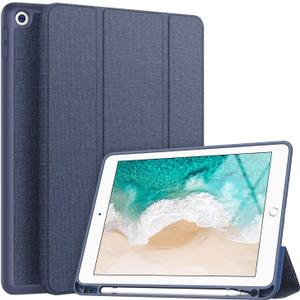 Soke Case Fits for iPad 6th/5th Generation with Pencil Holder - [Full Body Protection + Auto Wake/Sleep], Shockproof Soft TPU Back Cover for Apple iPad 9.7 inch 2018/2017, Navy Blue