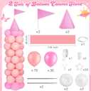 2 Sets Adjustable Pink Princess Castle Balloon Column Stand Kit Includes 140 Pcs Balloons 2 Tricorne Hat 2 Pennant 1 Carpet for Princess Birthday Party Weddings Decoration