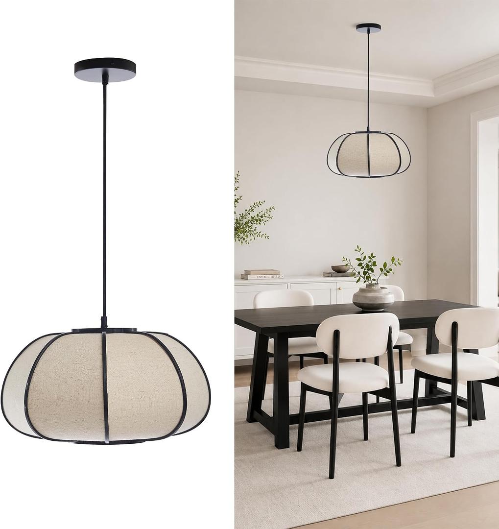 Pendant Light, Boho Bamboo Hanging Light with Adjustable Height, Large