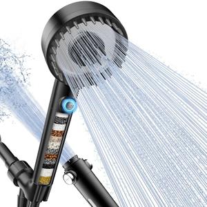 Filtered Shower Head with Handheld, High Pressure 4 Spray Mode Showerhead with Filters, Water Softener Beads for Hard Water with ON/OFF Switch for Pets - Remove Chlorine (5 Inch Panel, Matte Black)