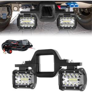 BESTZHEYU 4 Inch Hitch LED Work Lights with 3Inch Tow Hitch Mount Bracket and Wiring Harness Led Off-Road Driving Light bar for Truck Trailer SUV Pickup Car RAM