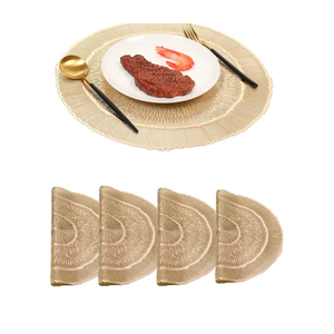 YOU GLOW GIRL Round Gold Placemats,4 Pack Washable Easy Clean Wipeable Non-Slip Stain Heat Resistant Dinning Table Place Mats for Wedding Party Festival Decoration (Golden, E-Style)