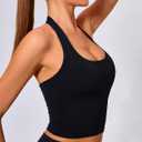 Oalka Women's Halter Sports Bra Longline Yoga Bra Gym Cropped Shirt Workout Tank Tops (Black, M)