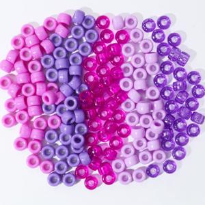 1200Pcs Friendship Bracelet Bead, 6x9mm Pony Beads for Jewelry Making, 5 Style Purple Colors Kandi Beads Bulk, Hair Bead for Braids with Stretch Cord and Scissors
