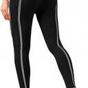 Fisoew Women's High Waisted Yoga Leggings Striped Seamless Butt Liftting Stretchy Running Gym Workout Pants Black