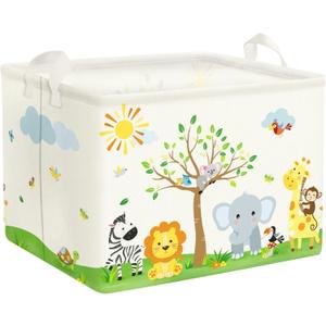 Clastyle Safari Animal Tree Baby Nursery Basket Rectangle Bedroom Forest Elephant Giraffe Shelf Basket Jungle Monkey Lion Clothes Toy Book Storage Bin