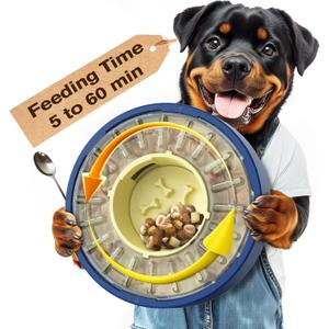 KADTC Dog Spinning Puzzle Feeder Food Slow Bowl for All Dog Breeds Adjustable Feeding Time from 5 to 60 min Capacity 17.64 Ounce Puppy Treat Dispenser Toy Kibble Dispensing Toys Healthy Eating (Large, Yellow Blue)