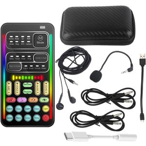 Portable Real-Time Voice Changer Sound Card Set  8 Voice Effects, 10 Sound Modes, Gaming Voice Changer, Compatible with PC, PS5, Xbox, Switch, Android, and iOS (Black with Box)