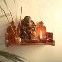 Wooden Wall Mounted Hanging Tabletop Temple Pooja Mandir God Stand Shelf for Storage and Idols Decoration for Home Office and Gifting (Golden Om)