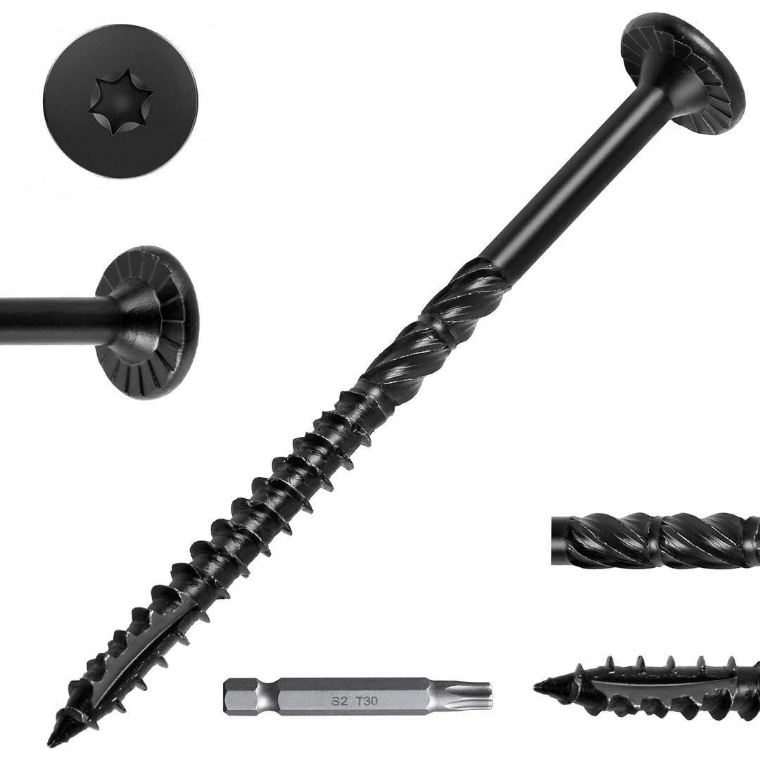 FMhotu #14 Heavy-Duty Wood Screws, Star Drive Deck Screws, Rust Resistant Timber Screws for Timber/Log/Landscaping Wood (4-1/2 Inch,500Pcs,Black)