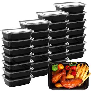 Sawysine 100 Pcs Plastic Meal Prep Containers Food Storage Containers Reusable Lunch Bowls with Lid Stackable Disposable Lunch Boxes 1 Compartment Bento Box(Black, 26 oz)
