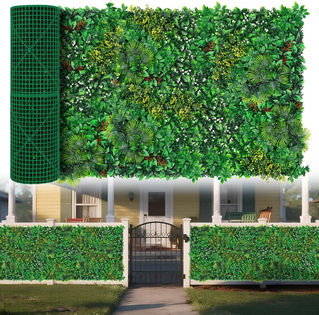 Yangrass Artificial Grass Wall Panels, 40"x120" (33.33 sqft) Boxwood Wall Roll with Tropical Leaves, Faux Greenery Privacy Fence Screen, Grass Backdrop for Outdoor Indoor Garden Birthday Wedding Decor