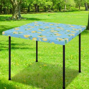 Smiry Square Table Cloth Cover, Waterproof Elastic Fitted Picnic Tablecloth, Wipeable Flannel Backed Vinyl Tablecloths for Camping, Dining, Outdoor (Blue & Yellow, 36" x 36")